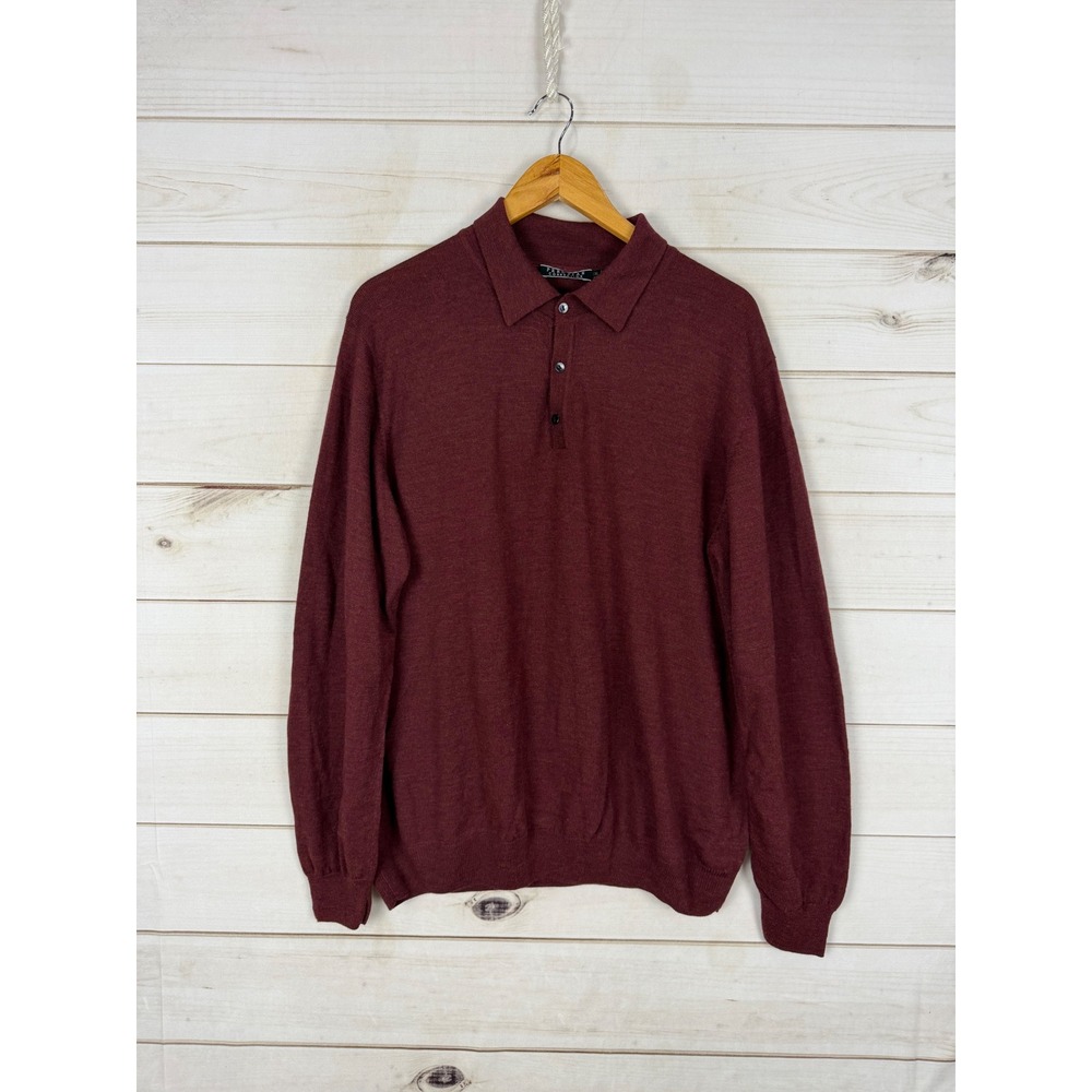 Peruvian Connection Sweater  Mens XL Burgundy 100% Wool Long Sleeve Polo Knit